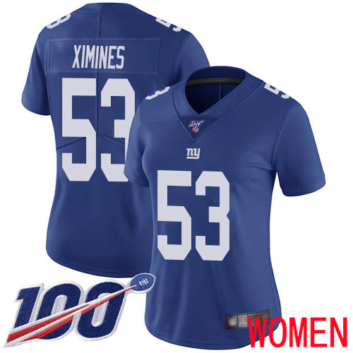 Women New York Giants #53 Oshane Ximines Royal Blue Team Color Vapor Untouchable Limited Player 100th Season Football NFL Jersey->women nfl jersey->Women Jersey